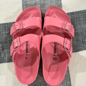 Hot pink Birkenstock slides perfect for pool, beach or casual wear size 39